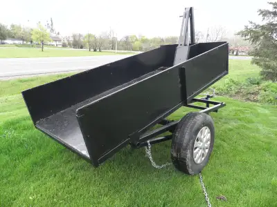 Utility dump trailer 1 ton, 4 x 8 dump box operates off tractor hydraulics or your own hydraulic pow...