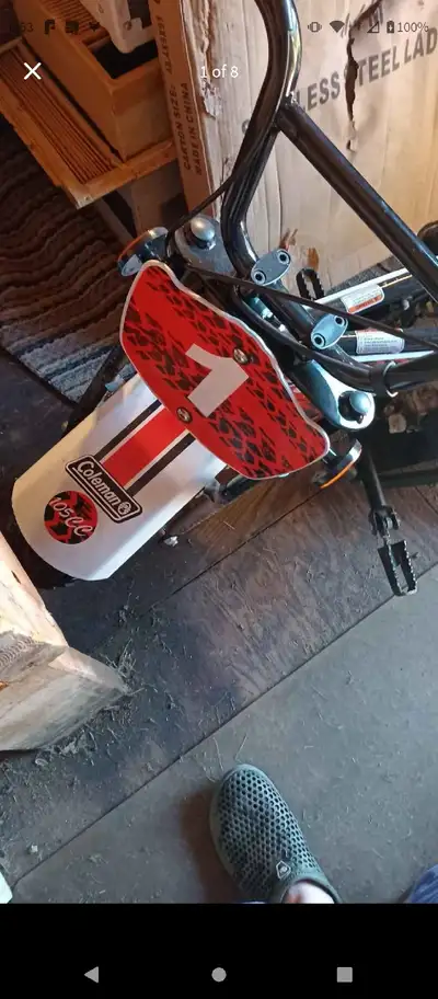 This is a gas powered Coleman Mini bike. It goes 45 km an hour maximum. (There are some videos on Yo...