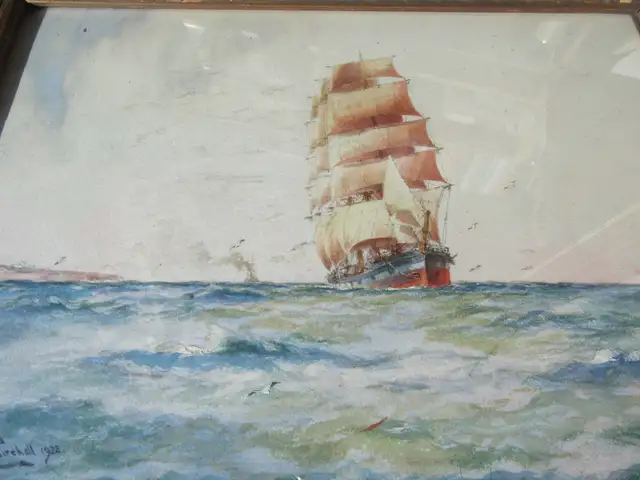 Old Time Painting of Ship Heading Out to Sea in Arts & Collectibles in Oshawa / Durham Region - Image 3