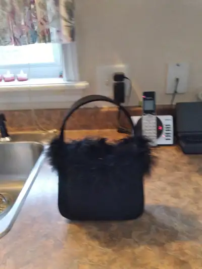 Little Black Handbag with Faux Fur Trim, View more