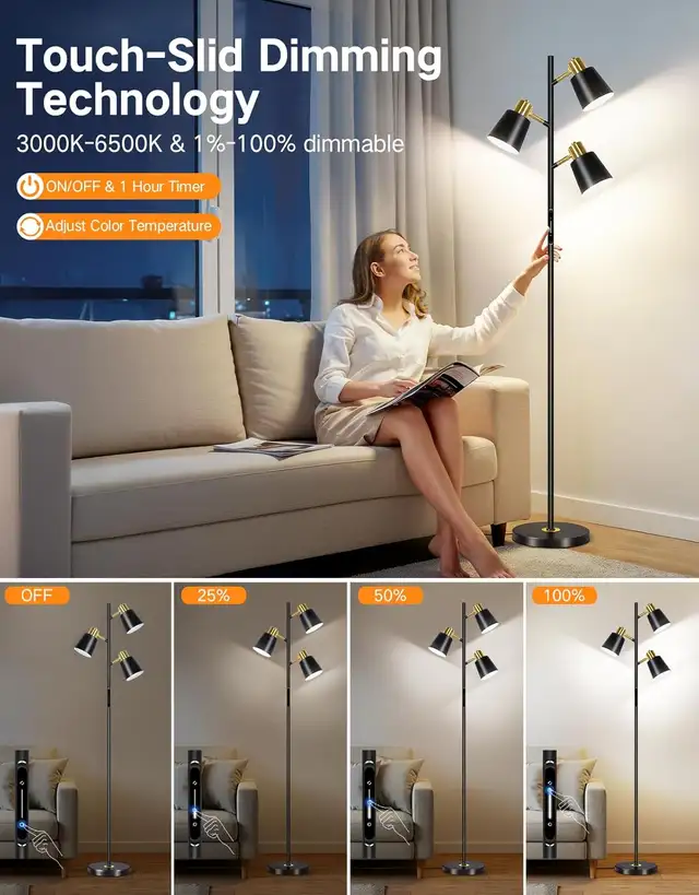 LED Tree Floor Lamp Dimmable with Remote, 4 Color Temps, 3 Rotat in Indoor Lighting & Fans in Oshawa / Durham Region - Image 5