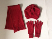 Hat, Scarf & Gloves with Bead Trim - Brand New!