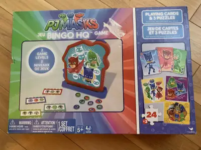 Jeu de bingo, jeu de cartes et 3 casse-tête de 24 morceaux. Boîte neuve encore scellée. Le jeu de bi...