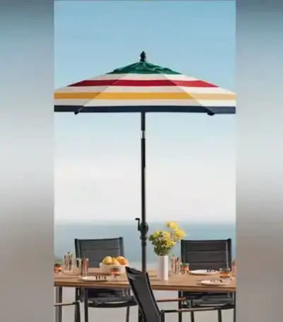 Hudson Bay Stripes Round Market 9-ft Patio Umbrella Brand NIB.......Brand new, still in the shrink w...