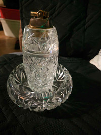 Antique hand cut crystal table lighter/holder/ashtray