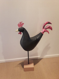 Metal Rooster On A Stand Statue (solid and excellent condition)