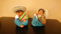 Vintage Mexican Clay And Wool Folk Art Siesta Boy And Girl