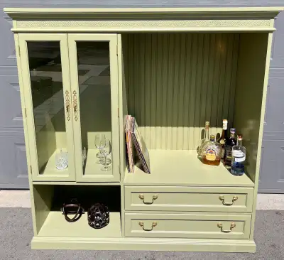 Modern Rustic Sage Green and Brushed Gold Wood Bar, View more