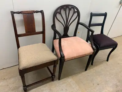 3 Antique chairs, solid wood, refurbished