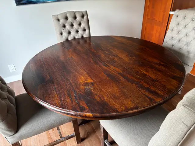 Hardwood solid Round dining  table 58” plus chairs  d62863277532034121