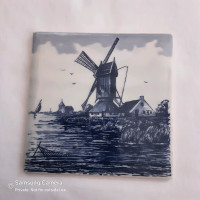 1940s Delft Blauw Tile Handpainted occupied Holland windmill