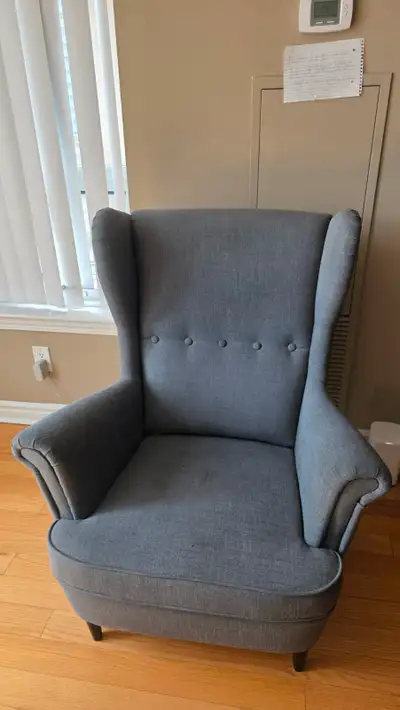 Ikea STRANDMON Armchair, Nordvalla dark gray Chair Measurements: Width: 82 cm (32 1/4 ") Depth: 96 c...