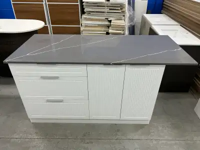 White Fluted kitchen island cabinet , View more