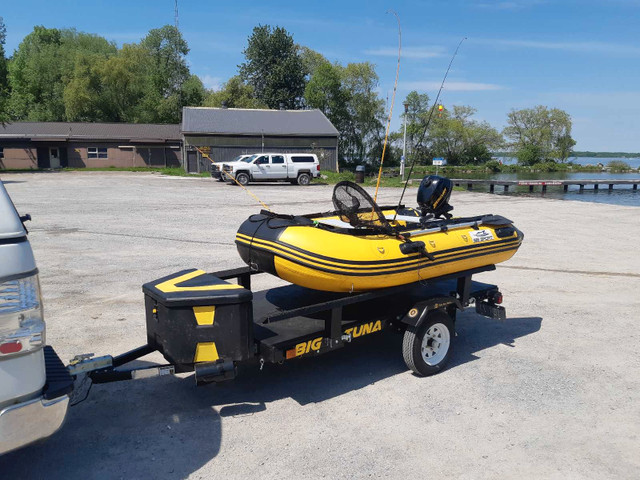 Inflatable boat + foltable trailer + mercury engine  in Water Sports in Mississauga / Peel Region