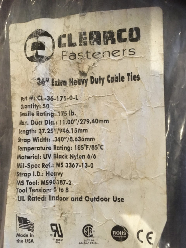 ICF Clearco Fasteners 36" Extra Heavy Duty Zip Ties in Other in Peterborough