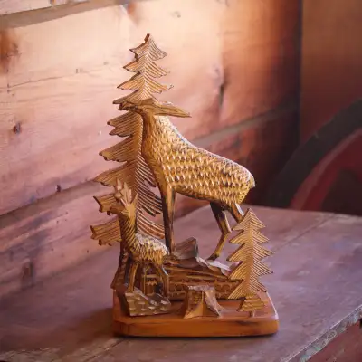 Folk art carving - woodland scene - reduced price, View more