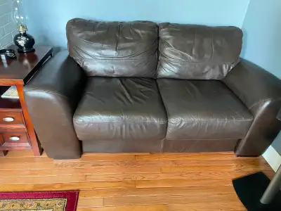 Leather love seat, View more