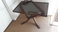 Antique Walnut Glass Serving Tray