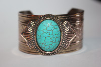 Native American Style Cuff Bracelet With Blue Stone.