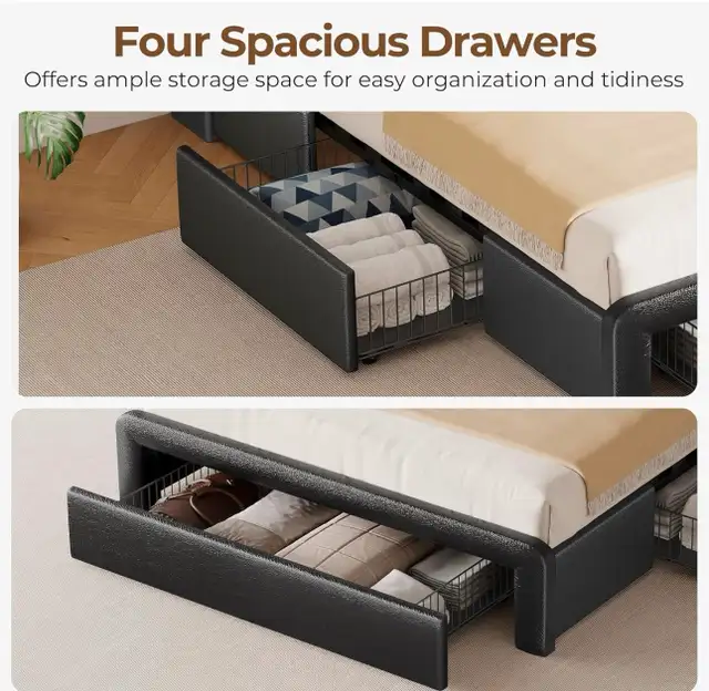 Queen Bed Frame with 4 Storage Drawers63013092096385123