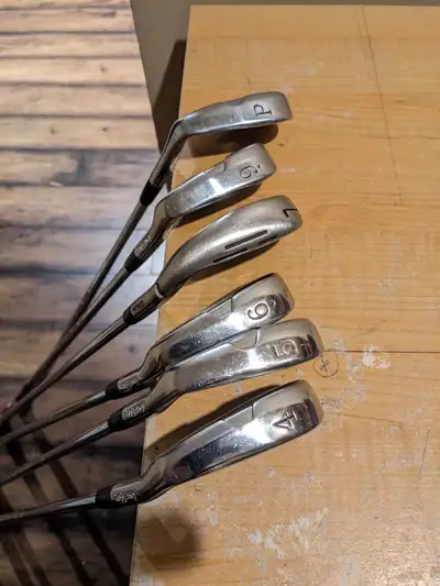 Exotics CU Irons 4,5,6,9 PW KBS Tour, Stiff shafts. 7 Iron is Wilson Staff. 8 Iron is Maltby MMB Ple...