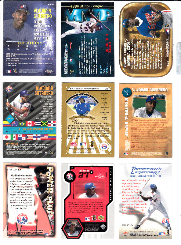 Feuille 9 cartes baseball inserts Expos Vladimir Guerrero dans Art et objets de collection  à Ville de Québec - Image 3