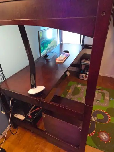 Loft Bed with Built-In Desk and Shelves / Lit mezzanine avec bur, View more