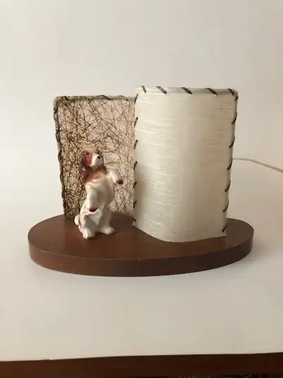 Vintage 50's TV Lamp Fibreglass Mid Century Modern Ceramic Dog, View more