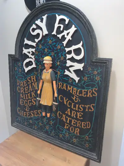 Antique carved solid wood sign excellent condition, View more