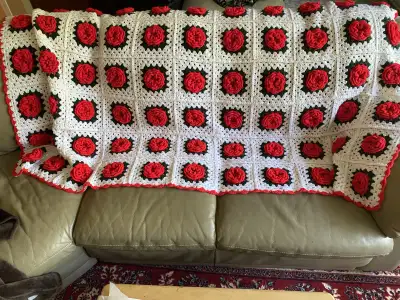 Handmade Afghan blanket Rose granny square pattern, View more