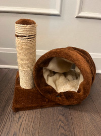 Cute cat scratching post, reversible  tunnel