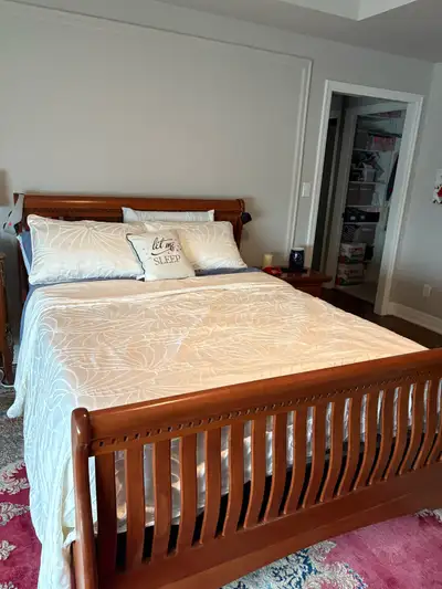 Solid Cherry Wood Queen Frame and Mattress, View more