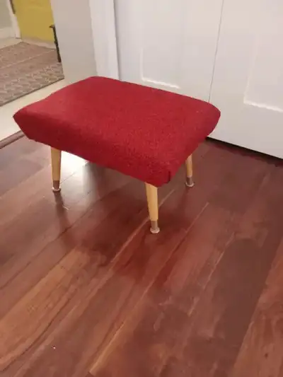 Vintage 70s  Mid Century Foot Stool Red Tweed Ottoman, View more