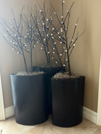 3 Large Brown Vases with lighted branches