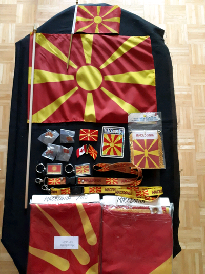 Macedonia flags past and present. Pins, Patches, Key chains, Lanyards, Mini Banners, Stickers. Price...
