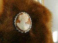ITALIAN SHELL CAMEO GIRL TO THE RIGHT, 800 SILVER  BROOCH,