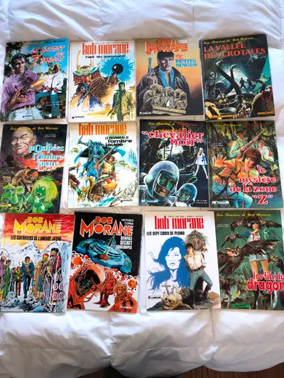 Voici douze des bandes dessinées de Bob Morane par Henri Vernes et Willam Vance ou Coria ou Forton....