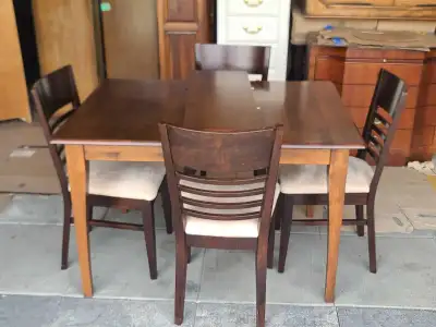 Wooden Dining Table with 4 Chairs and Extension Leaf, View more