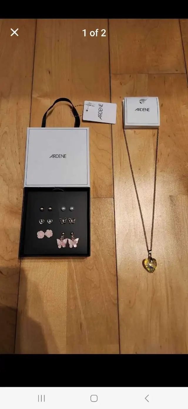 Ardene Pink Rose, Butterfly Earring Set, Crystal Heart Necklace