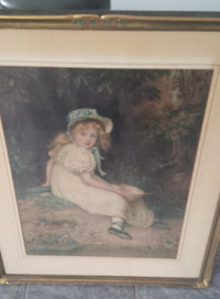 Beautiful Large Framed Under Glass Victorian Print, Young Child