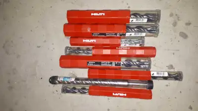 I am selling a set of used Hilti drill bits. These bits are designed for drilling into concrete, mas...