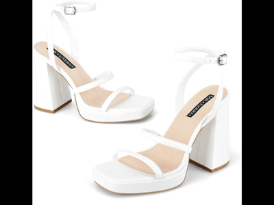 Women’s White Chunky Platform Strappy Open Toe Heel Sandals, View more
