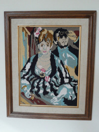 Vintage Framed Needlepoint of Renoir’s La Loge