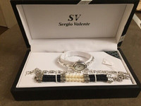 Sergio Valente 3 Pc Watch Duo Bracelet Set Sterling Silver Plate