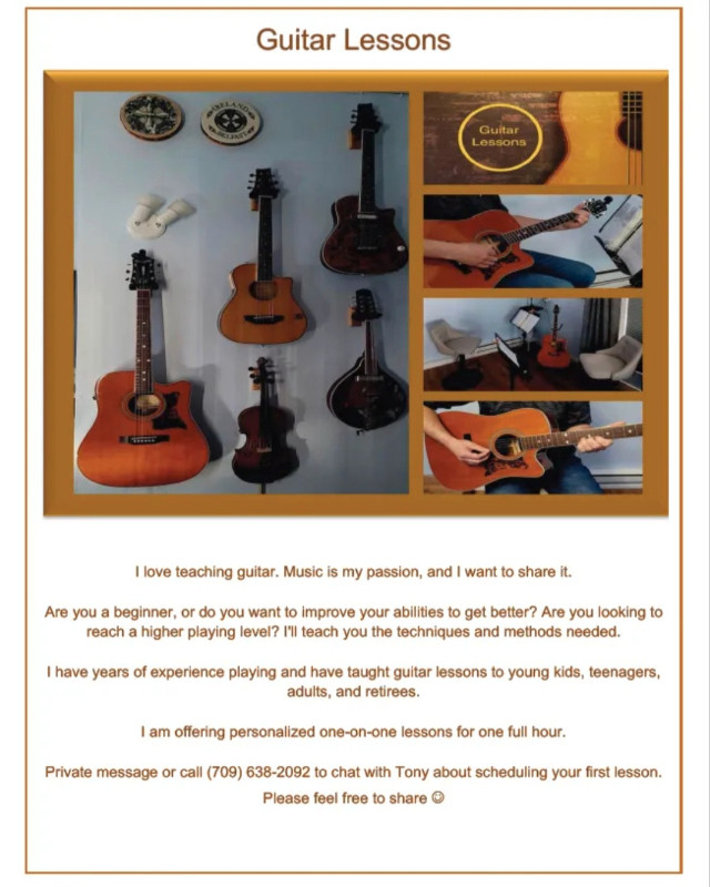 Guitar lessons (see description in photo) in Guitars in Corner Brook