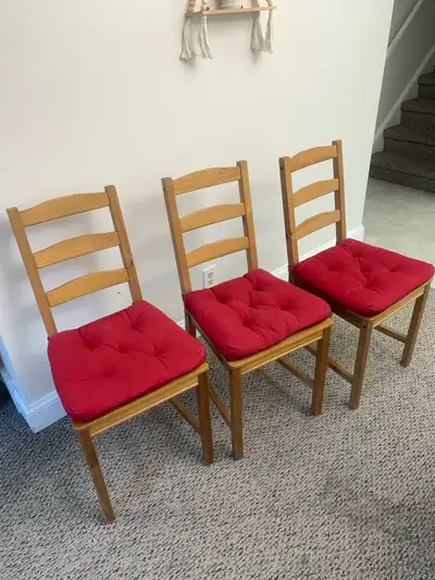 Wood Chairs - Furniture - 3 Wooden Chair with Red Cushions , View more