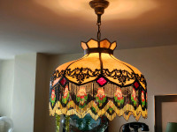 Majestic 1920s Slag Glass Lamp Shade  
Now Glass Beaded Fringe