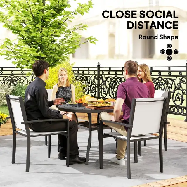 5 Piece Outdoor Dining Set with Round Table and 4 Stackable Chai in Patio & Garden Furniture in Markham / York Region - Image 6