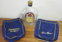 Vintage Seagram's Crown Royal Bottle and Purple Drawstring Bags