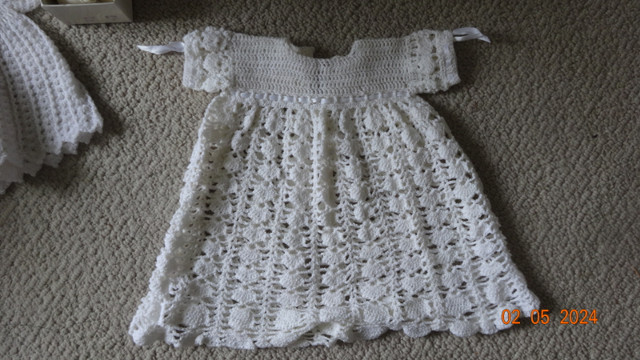 Doll, baby crochet dress, white, sleeves, back length 18.5 inche in Kids & Youth in Kelowna